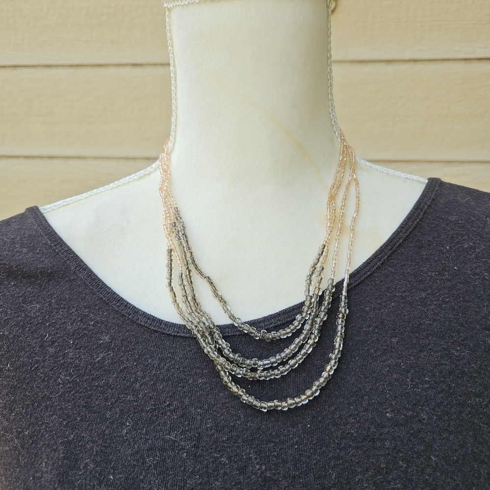 layered beaded necklace iridescent pink and gray